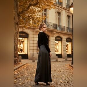 SHEIN Elegant Black Velvet Long Sleeve Dress